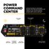 BE3800 Power Command Center panel diagram showing LED flood light, low oil indicator, CO alert, multiple power ports, and AVR