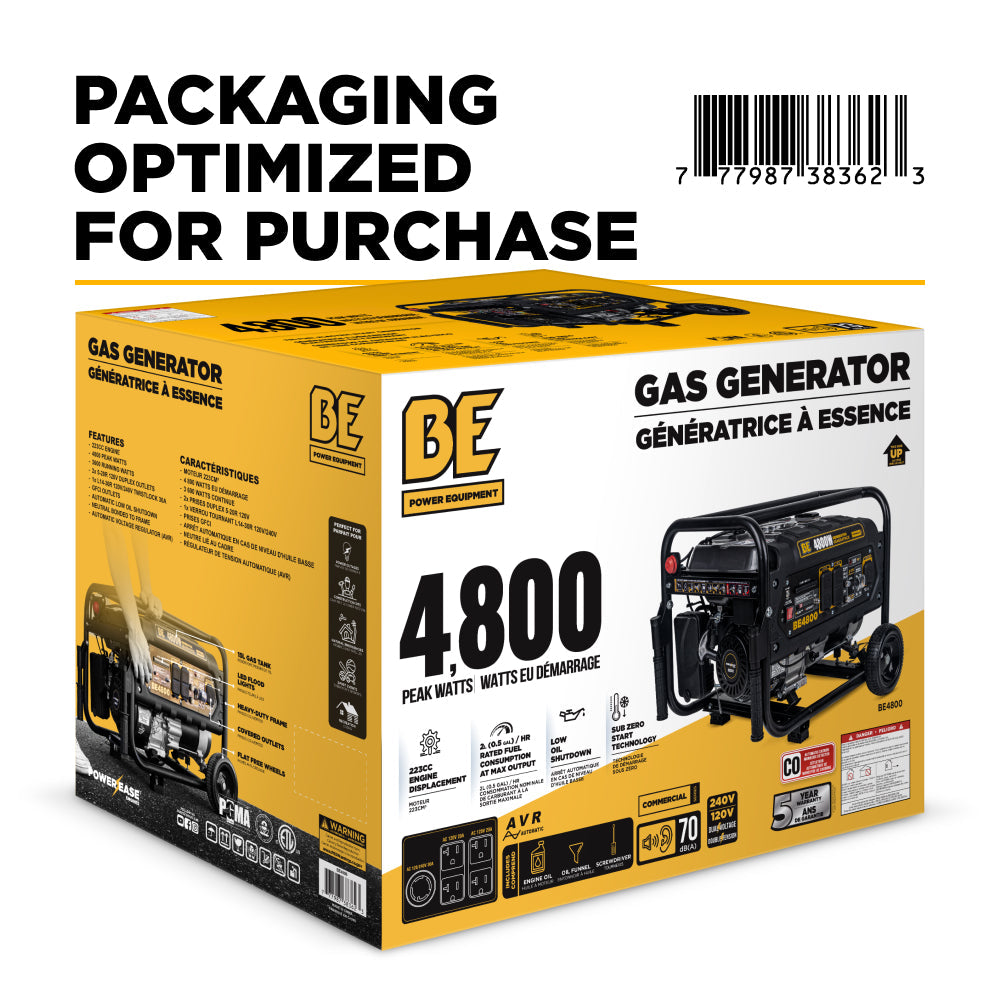 BE Power Equipment BE4800 Générateur de 4 800 watts de pointe, démarrage par rappel, gaz combustible