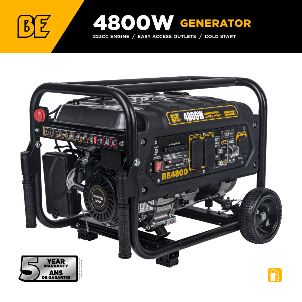 BE Power Equipment BE4800 Générateur de 4 800 watts de pointe, démarrage par rappel, gaz combustible