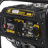 BE4800 Generator control panel close-up - AC outlets, AVR, CO alert, low oil indicator, and main breaker