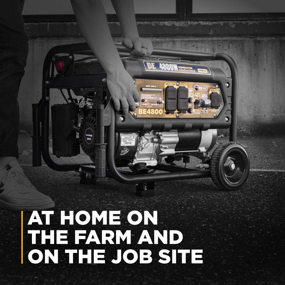 BE4800 4,800W Portable Generator being handled on a worksite - farm and job site lifestyle photo