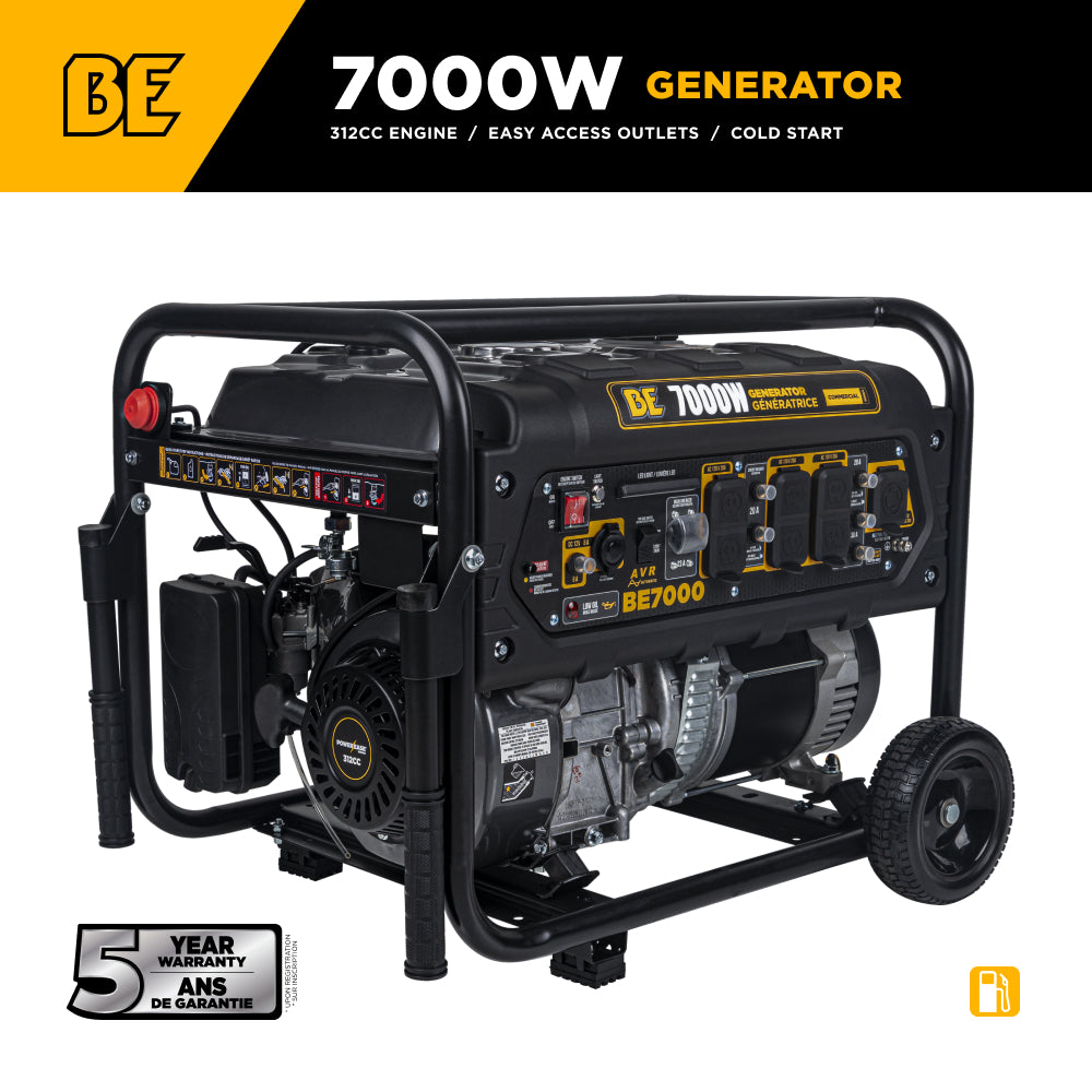 BE Power Equipment BE7000 Générateur de 7 000 watts de pointe, démarrage à rappel, gaz combustible