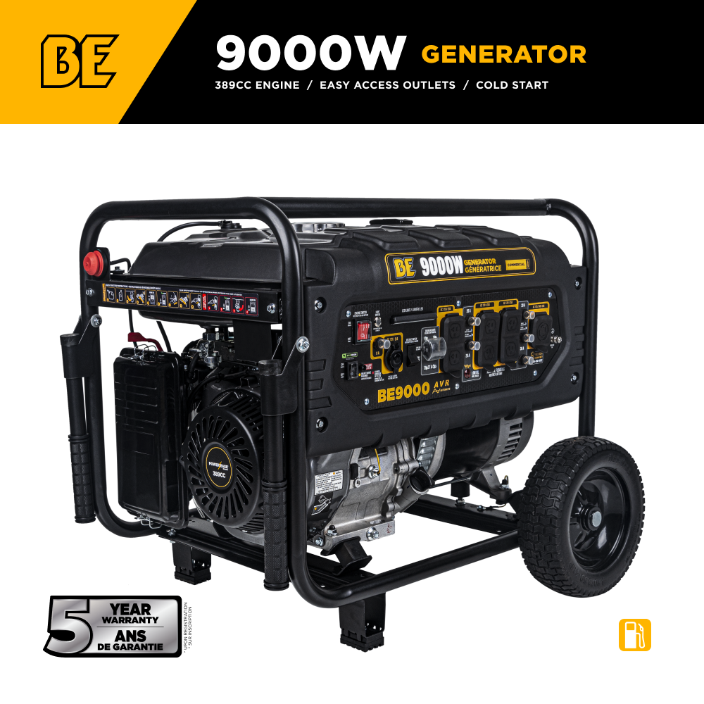 BE Power Equipment BE9000 Générateur de 9 000 watts de pointe, démarrage par rappel, gaz combustible
