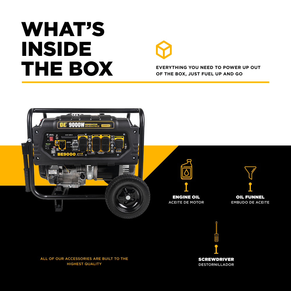 BE Power Equipment BE9000 Générateur de 9 000 watts de pointe, démarrage par rappel, gaz combustible