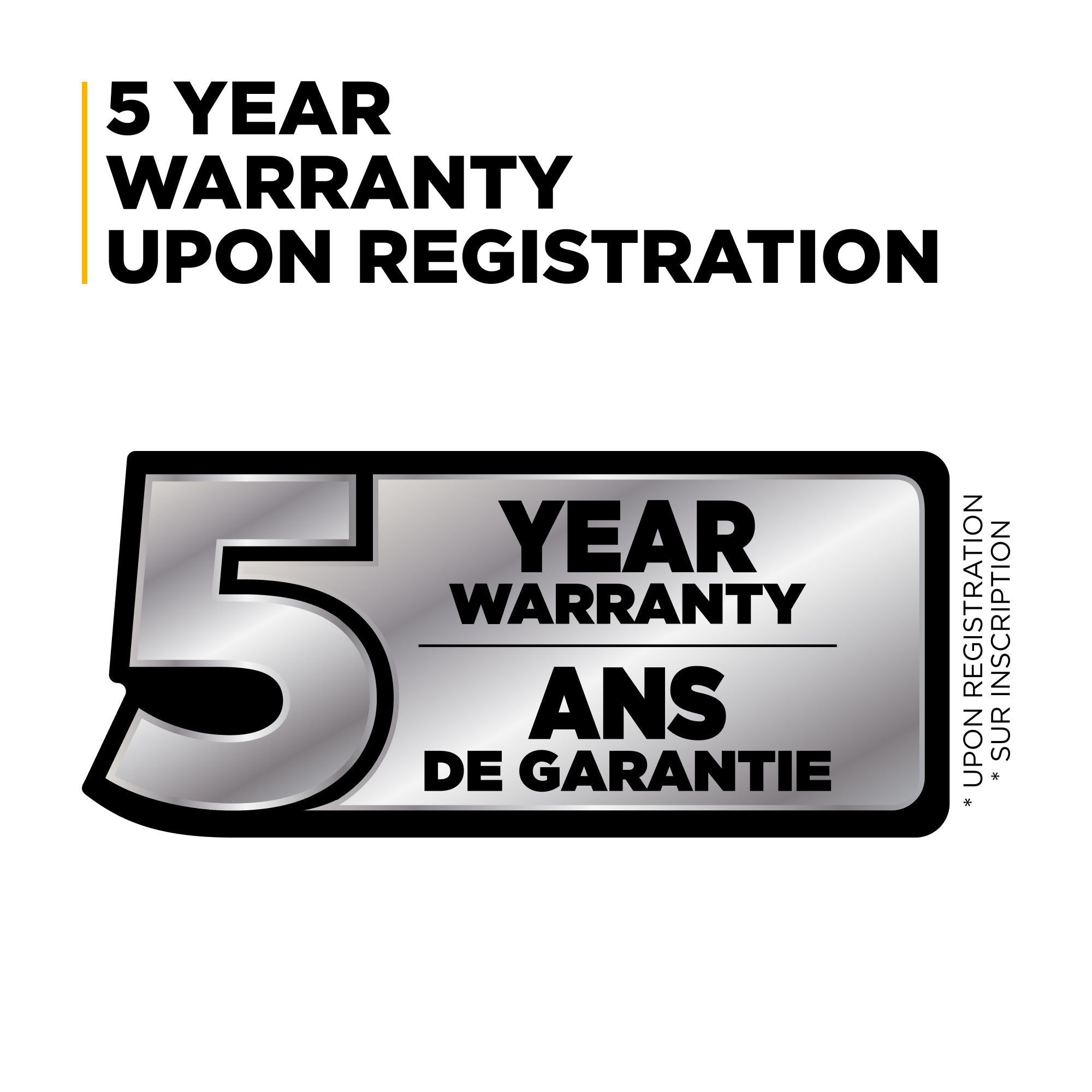 BE Power Equipment 5 Year Warranty upon registration badge