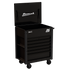 Homak RS Pro 7-Drawer Service Cart in Midnight Black, open lid 30-degree view with rubber grip handle