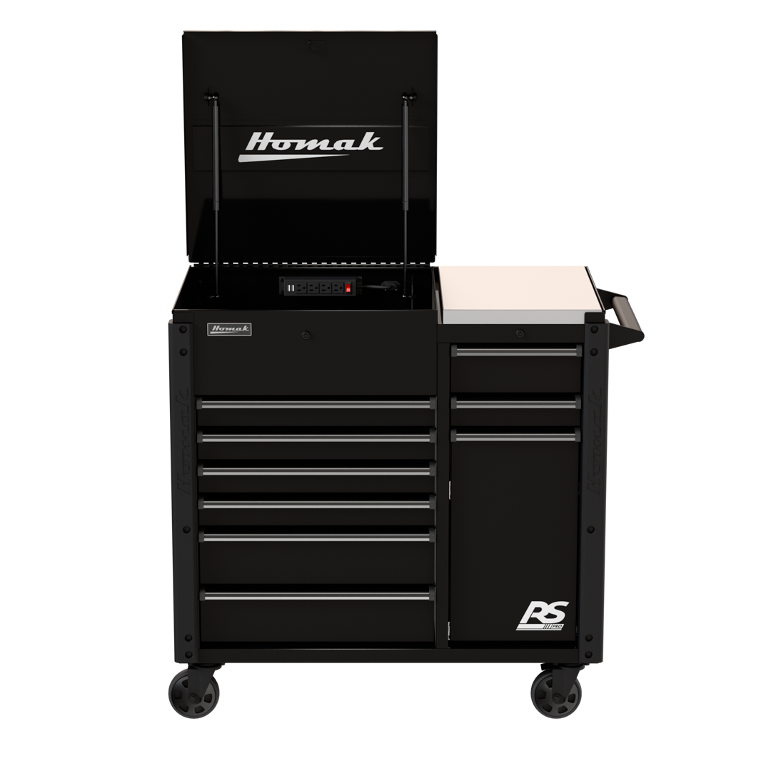 Homak RD06044090 44in RS Pro 9-Drawer Flip Top Power Service Cart