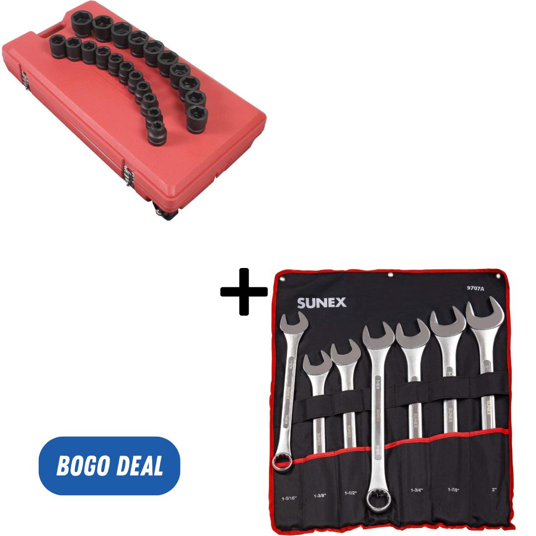 Sunex Tools 5692 21pc 1" Drive Fractional SAE Impact Socket Set (3/4" to 2")