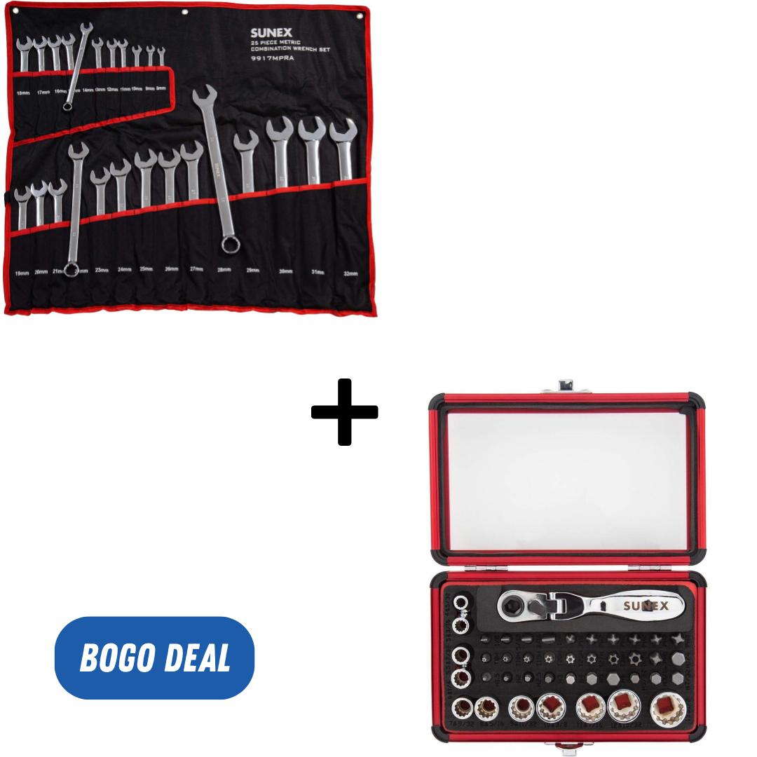 Outils Sunex 9917MPRA 25 pièces. Jeu de clés mixtes métriques entièrement polies à rainure en V