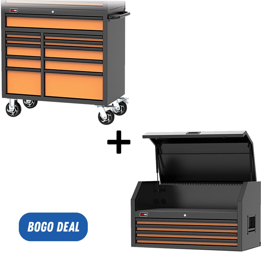 Tobeq RCBT411121ORBK Meuble roulant 11 tiroirs série HD 41" (Orange/Noir)