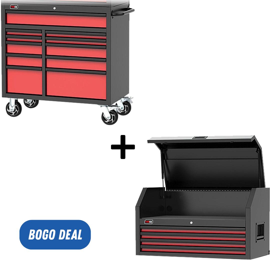 Tobeq RCBT411121RDBK Meuble roulant 11 tiroirs série HD 41" (rouge/noir)