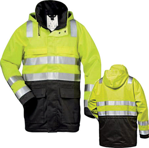 CATU AFG-PARKA-XL HIGH-VIZ MULTI-RISK PARKA WITH HOOD FOR PROTECTION AGAINST ELECTRIC ARC, CENTRAL ZIP WITH FLAP, ADJUST. BELT, 2 CHEST & 2 HIP POCKETS, SIZE XL - MPR Tools & Equipment