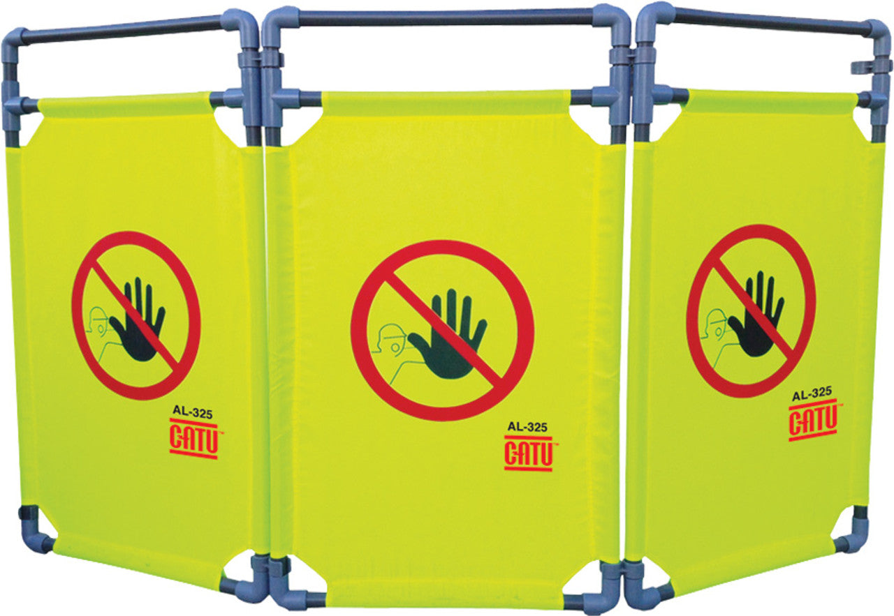 CATU AL-325 3-Panel Folding Safety Barrier For Temp. Delineation Of Work Area, Modular, Hi-Viz Yellow, 5.5 ft. X 3.25 ft. - MPR Tools & Equipment