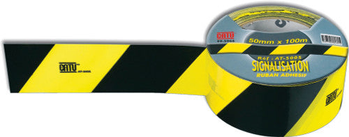 CATU AT-5005 SELF-ADHESIVE SIGNALING/DELINEATION TAPE, YELLOW & BLACK DIAGONAL STRIPES, 2" X 328 FT. (50MM X 100M) - MPR Tools & Equipment