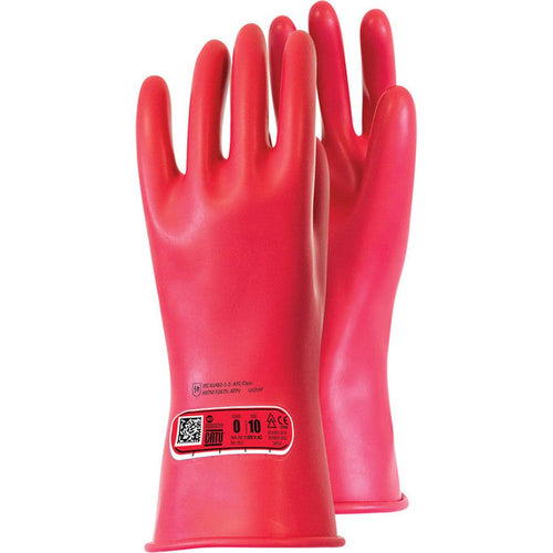 CATU GI-01408-RRI 14" (36CM) LONG, SIZE 08 (M), CLASS 0, RED INSULATING GLOVES WITH ROLLED CUFF, MAX. OPERATING VOLTAGE 1000VAC/1500VDC - MPR Tools & Equipment