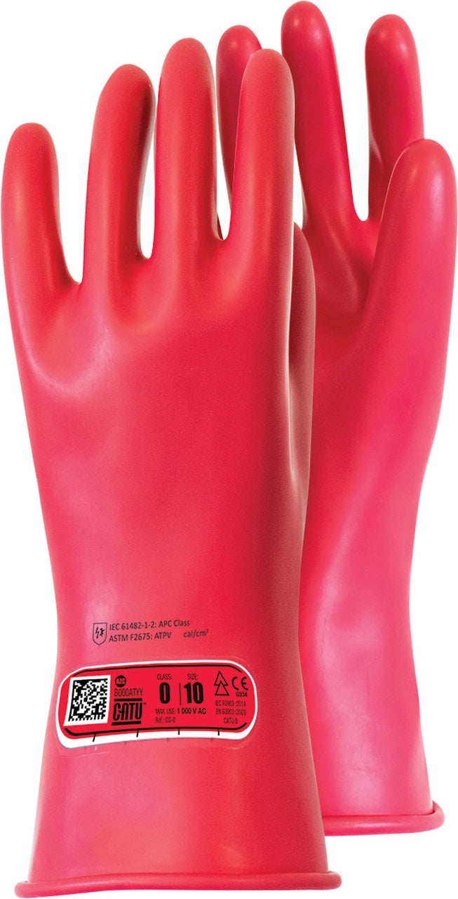 CATU GI-01410-RRI 14" (36cm) Long, Size 10 (XL), Class 0, Red Insulating Gloves with Rolled Cuff - MPR Tools & Equipment