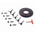 Coats 8143935 Large Stud Piloted Budd Wheel Adapter kit with circular adapter plate, 5 wing nuts, 5 threaded studs, 5 hex nuts, and red T-handle tool
