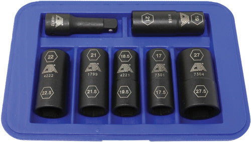 CTA Tools 7307 7-PC DAMAGED LUG NUT FLIP SOCKET SET WITH HALF METRIC SIZES, 17MM TO 27.5MM - MPR Tools & Equipment