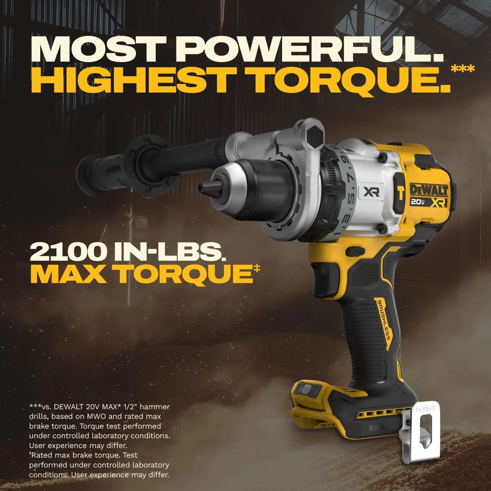 Dewalt DCD1007B 20V MAX XR Brushless Hammer Drill - Most Powerful, Highest Torque at 2,100 in-lbs max torque