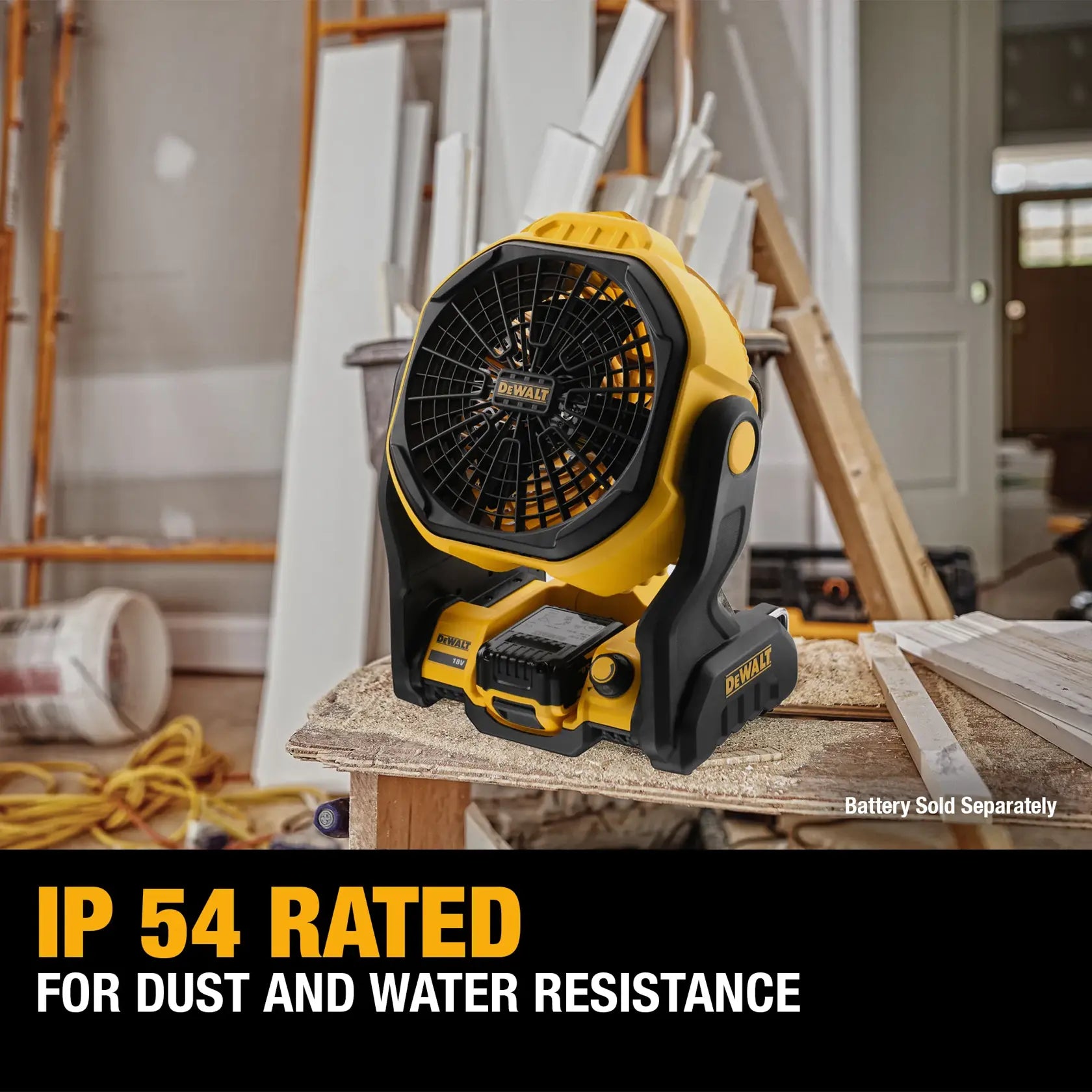 Dewalt DCE512B 20V MAX Cordless Jobsite Fan - IP54 Rated for Dust and Water Resistance, Jobsite Lifestyle
