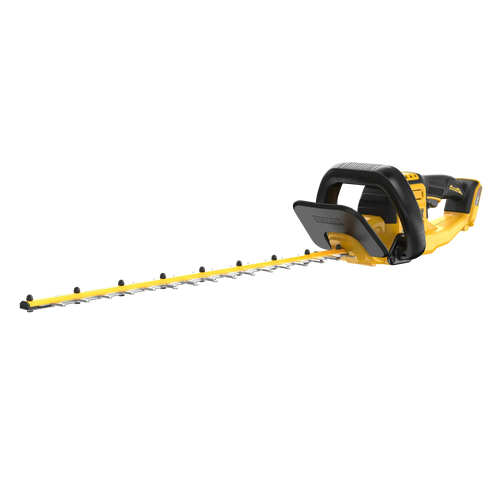 Dewalt DCHT870B 60V MAX 26-in Brushless Cordless Hedge Trimmer, angled side view on white background