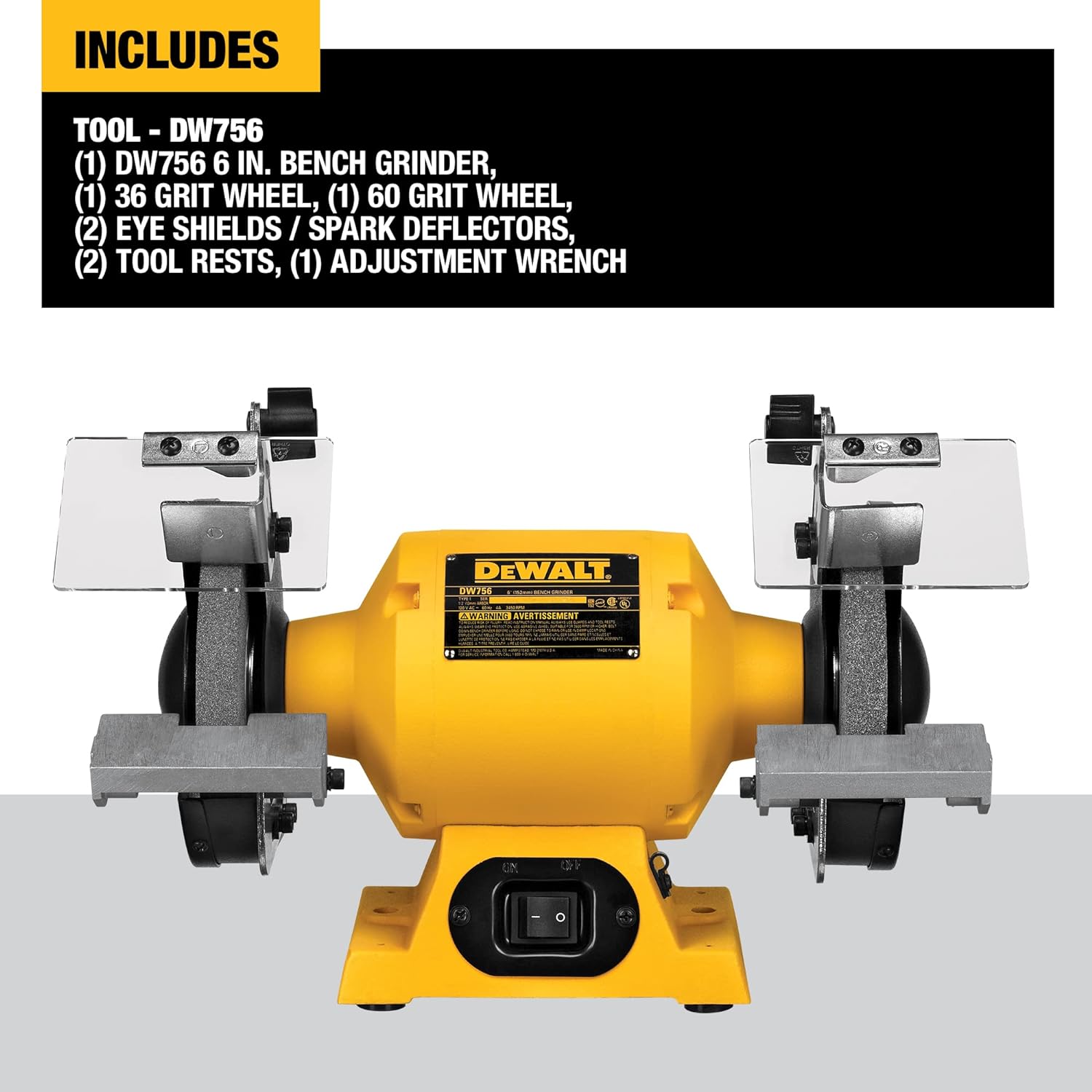 DEWALT DW756 6-Inch Bench Grinder. Yellow. Black. Gray