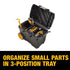 Dewalt DWST33090 Contractor Chest open with 3-position tray loaded with small tools for organization