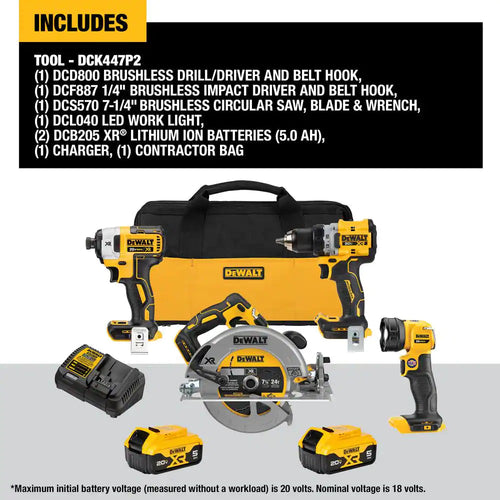 DeWalt DCK447P2 20V MAX XR 4 Tool Combo Kit - MPR Tools & Equipment