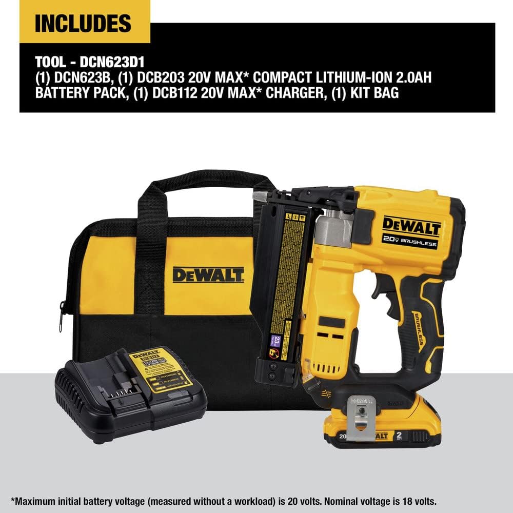 DeWalt DCN623D1 Atomic Compact Series 20V MAX Brushless Cordless 23 Gauge Pin Nailer Kit