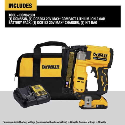 DeWalt DCN623D1 Atomic Compact Series 20V MAX Brushless Cordless 23 Gauge Pin Nailer Kit