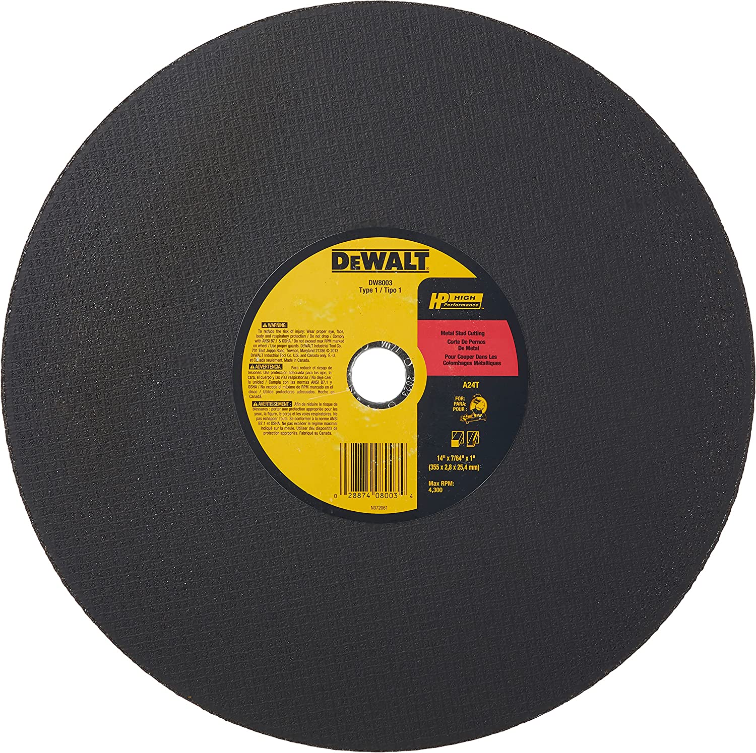 DeWalt DW8003 14" x 7/64" x 1" General Purpose Cutting Wheel - MPR Tools & Equipment