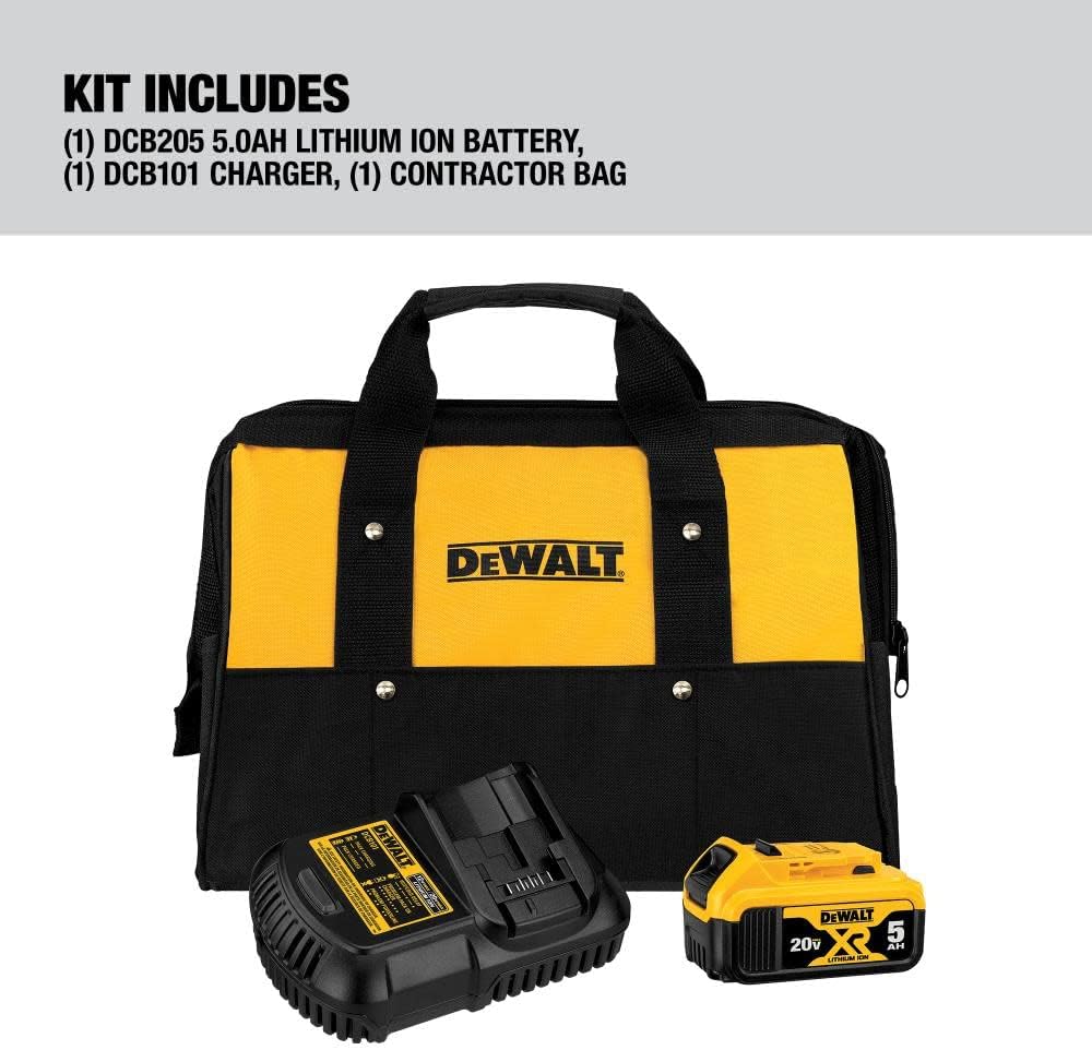 Dewalt DCB205CK 20V MAX 5.0Ah Battery Charger Kit with Bag