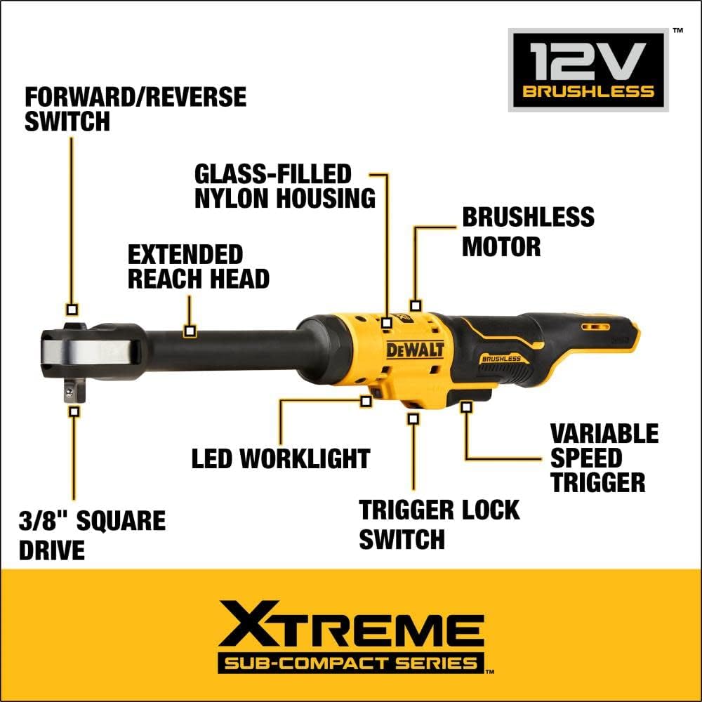 Dewalt DCF503EB 12V MAX XTREME COMPACT 3/8" DRIVE EXTENDED REACH RATCHET (BARE TOOL), 60 FT-LB, 250 RPM