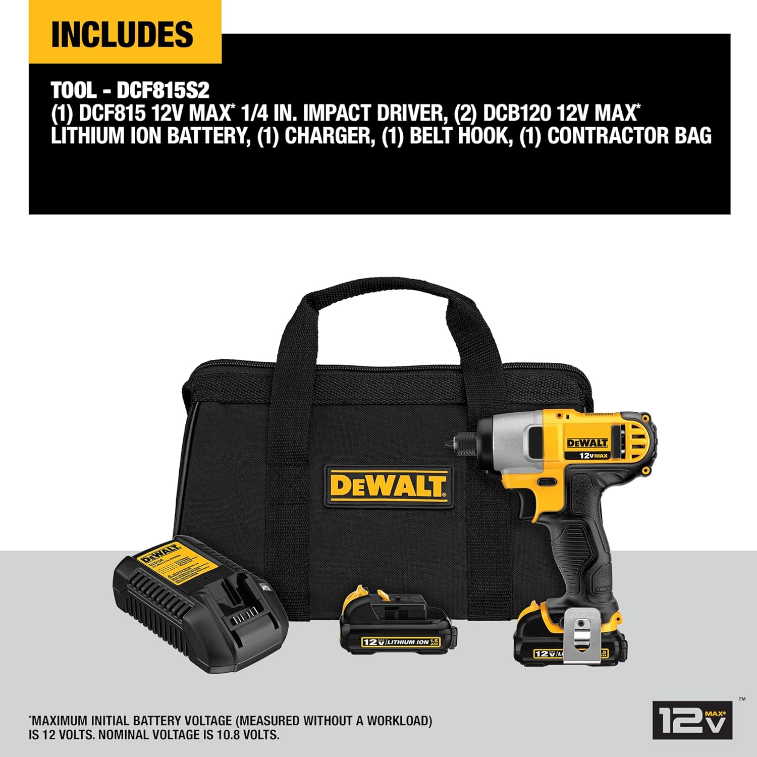 Dewalt DCF815S2 12V MAX IMPACT DRIVER W/ 2 BATTERIES AND BAG
