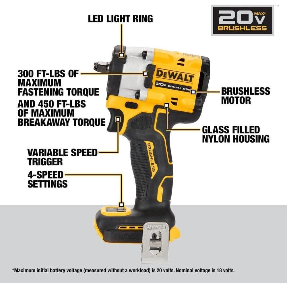 Dewalt DCF923B ATOMIC 20V MAX 3/8" DRIVE IMPACT WRENCH WITH HOG RING ANVIL (BARE TOOL) - 300 FT-LBS, 2500 RPM