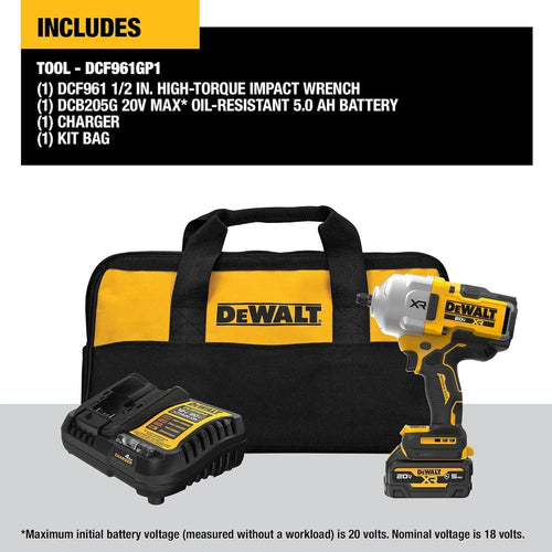 Dewalt DCF961GP1 20V 1/2 High Torque Impact Wrench W/Grease Resistant 5Ah Batt.Pac.