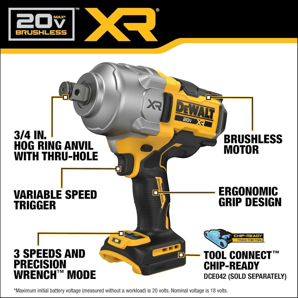 Dewalt DCF964B 20V Max XR 3/4 in. High Torque Impact Wrench Tool Only, 1900 Ft-lbs