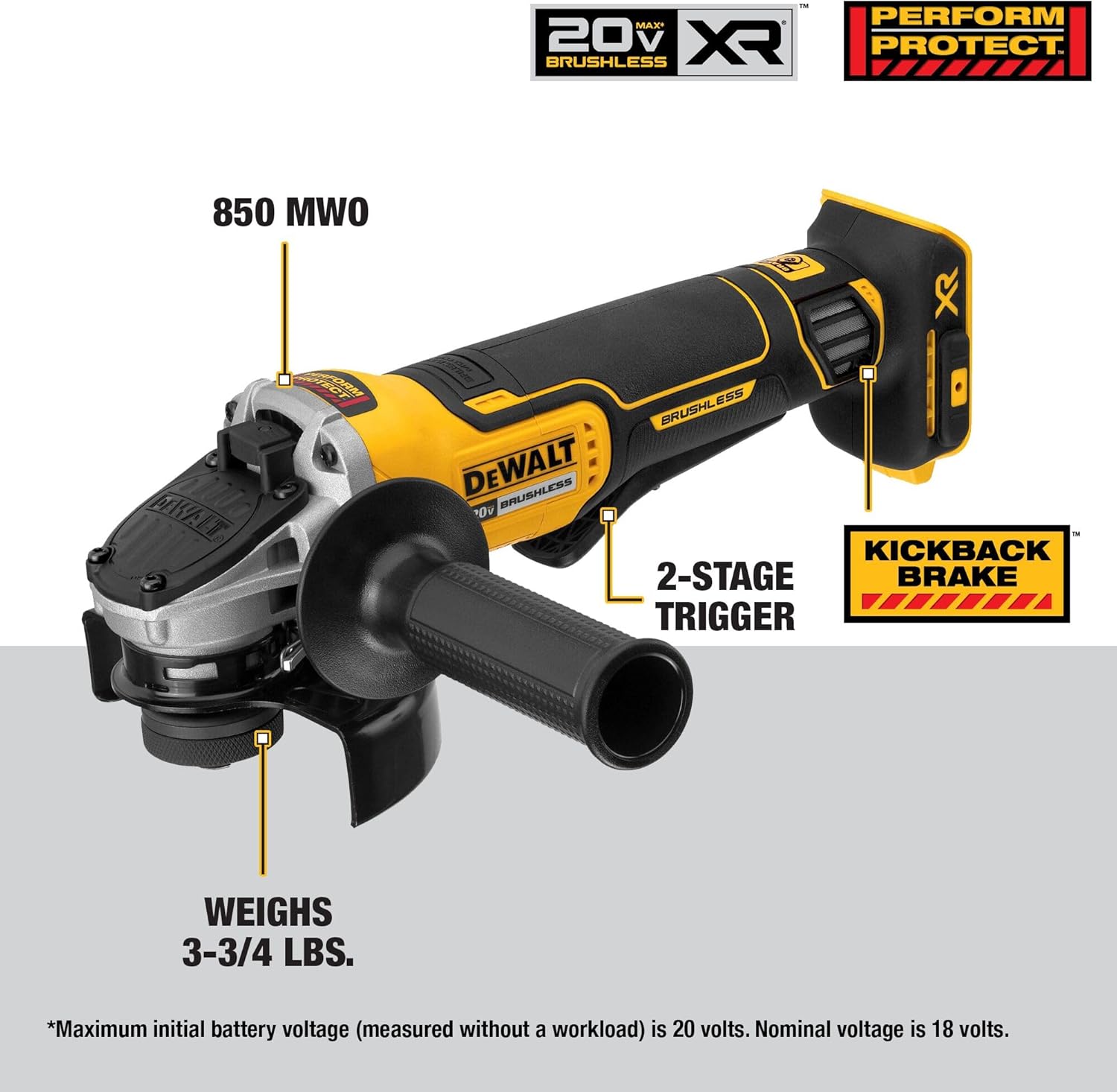 Dewalt DCG413B 20V MAX XR 4.5 IN. PADDLE SWITCH SMALL ANGLE GRINDER WITH KICKBACK BRAKE (TOOL ONLY)
