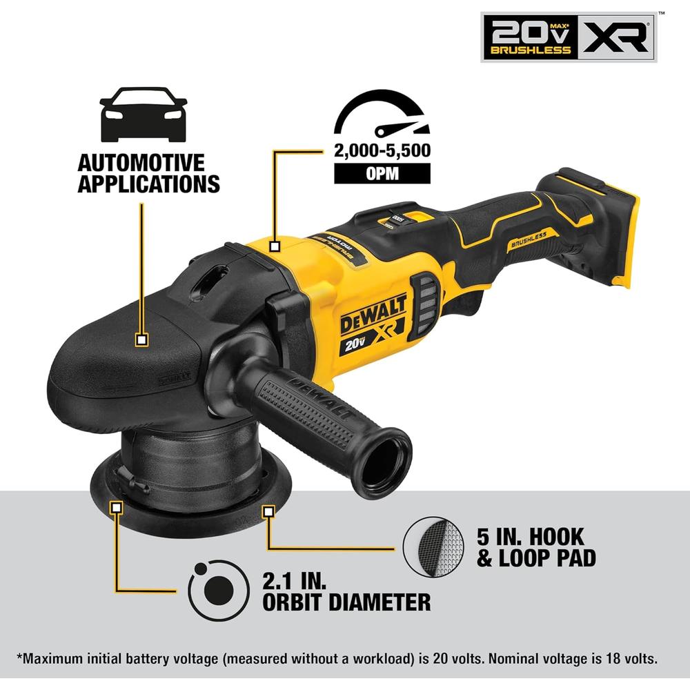 Dewalt DCM848B 20V MAX XR 5" VARIABLE SPEED RANDOM ORBIT POLISHER - TOOL ONLY