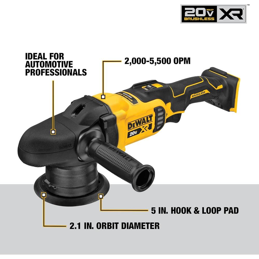 Dewalt DCM848P2 20V MAX XR 5" VARIABLE SPEED RANDOM ORBIT POLISHER KIT (5.0AH) W/ 2 BATTERIES AND BAG