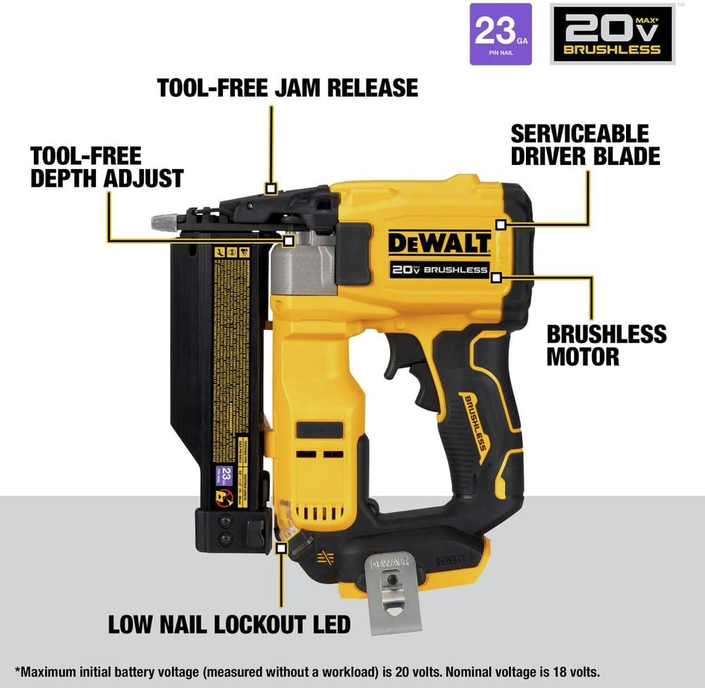 Dewalt DCN623B ATOMIC COMPACT SERIES 20V MAX Brushless Cordless 23 Gauge Pin Nailer (Tool Only)