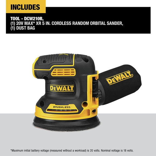 Dewalt DCW210B 20V MAX XR 5" VS ROS WITH HOOK & LOOP PAD AND DUST COLLECTION - TOOL ONLY