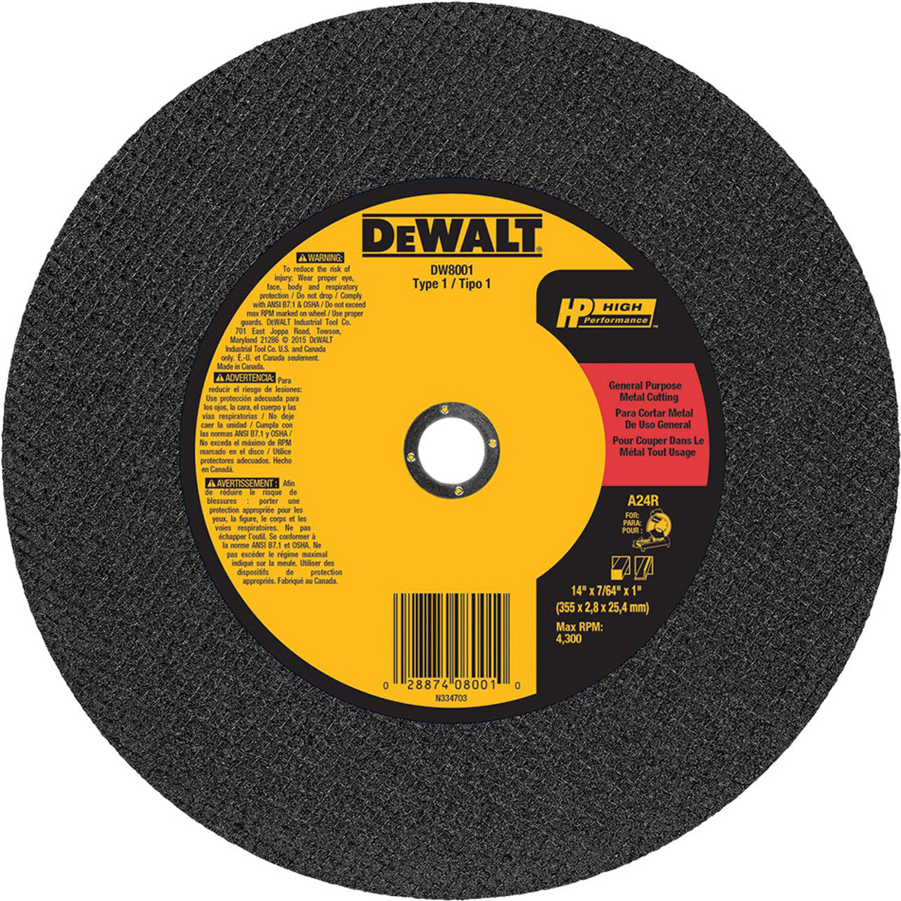 Dewalt DW8001 14"X7/64"X1" GENERAL PURP CHOP SAW WHL