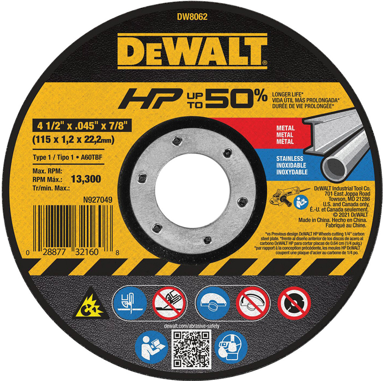 Dewalt DW8062 4-1/2"X.045X7/8" METAL THIN CUT-OFF WHL