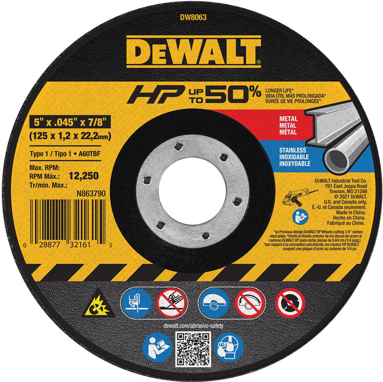 Dewalt DW8063 5"X.045"X7/8" METAL THIN CUT-OFF WHL-TP1