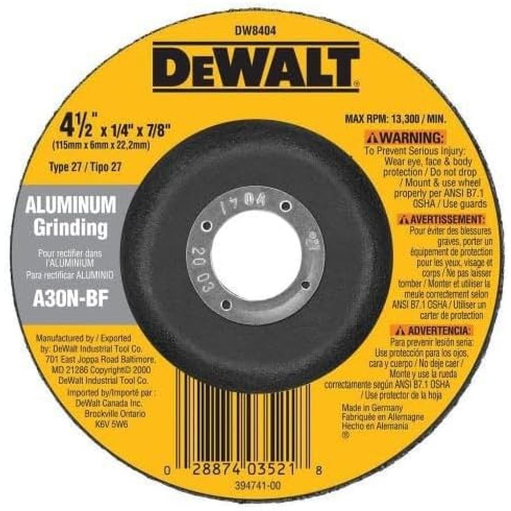 Dewalt DW8405 4-1/2"X1/4"X5/8"-11 ALUMINUM GRINDING WH