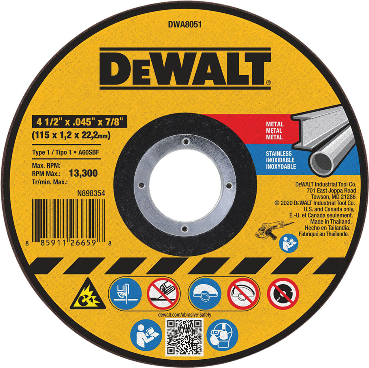 Dewalt DWA8051 4-1/2" X .045" X 7/8" METAL CUT-OFF WHL