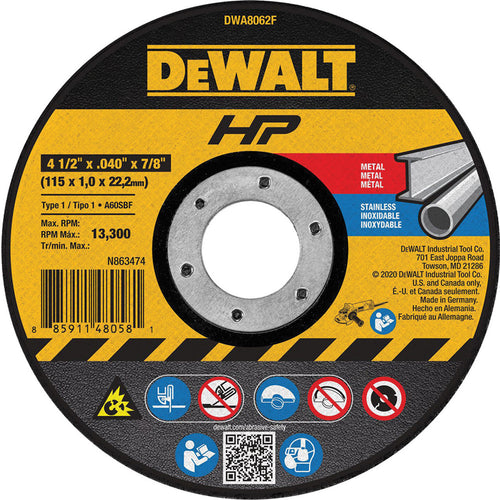 Dewalt DWA8062F 4-1/2 X .040 X 7/8 T1 HP CUT-OFF WHEEL