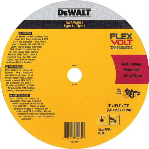 Dewalt DWAFV8918 9 X 5/64 X 7/8 T1 FV CUTOFF WHEEL