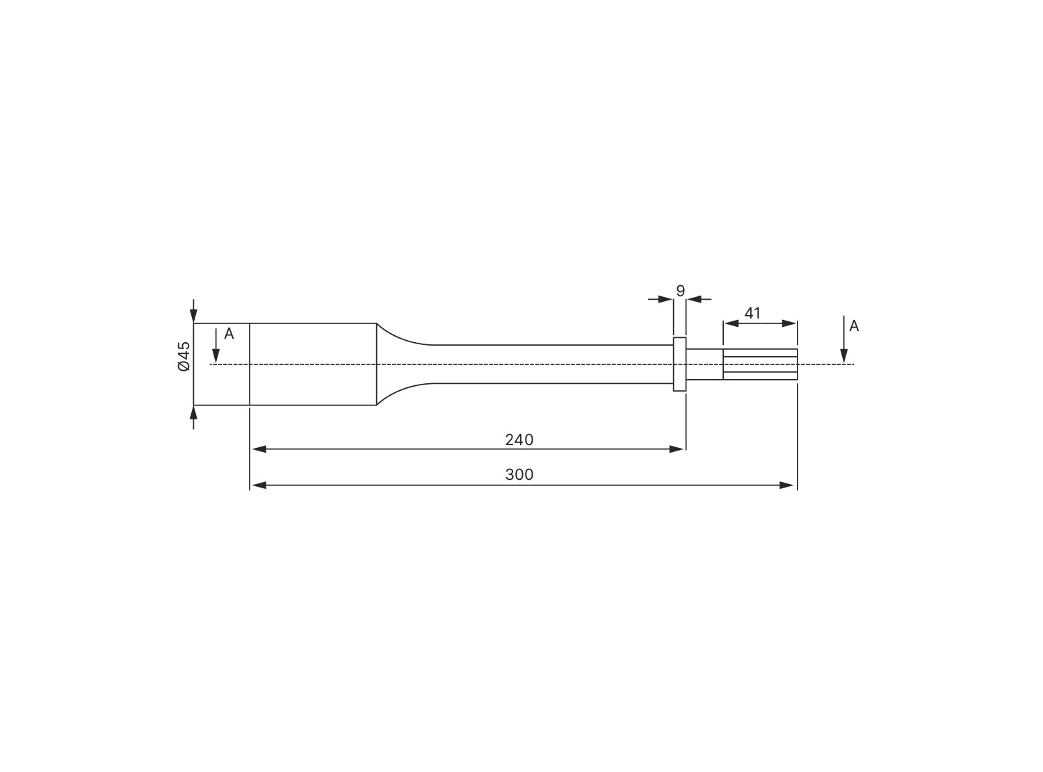 Mueller-Kueps EQ-290 320 Air Hammer Bit technical diagram with dimensions